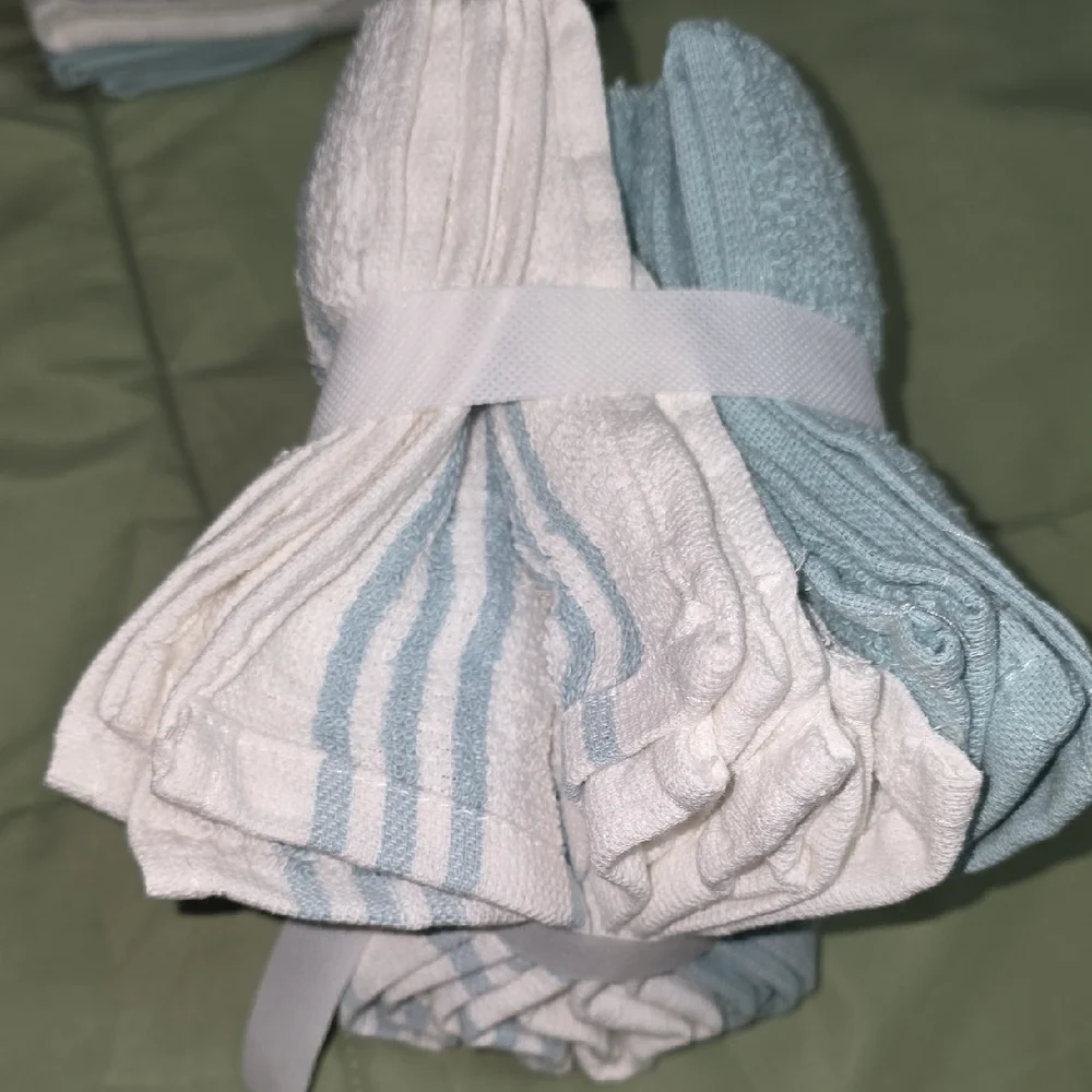 Simply Lofty White & Light Blue Striped Wash Cloths 6pk - Set of 2